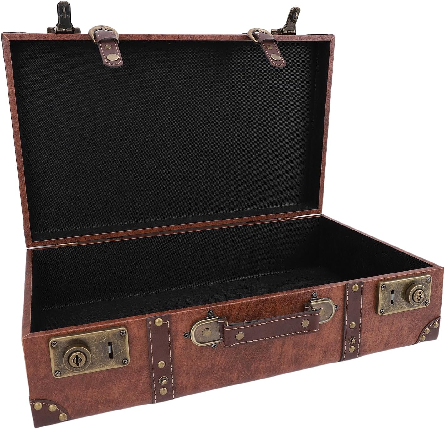 Luqeeg Decorative Suitcase, Vintage Treasure Chest with Leather Handle, Storage Box for Photo Props, Keepsakes, Crafts, Mementos, Jewelry