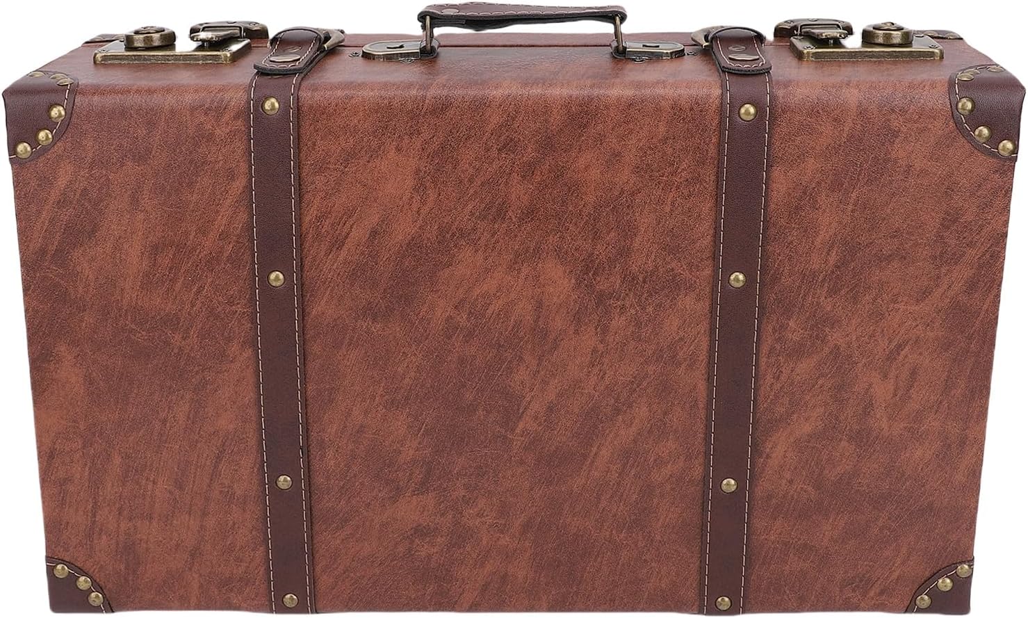 Luqeeg Decorative Suitcase, Vintage Treasure Chest with Leather Handle, Storage Box for Photo Props, Keepsakes, Crafts, Mementos, Jewelry