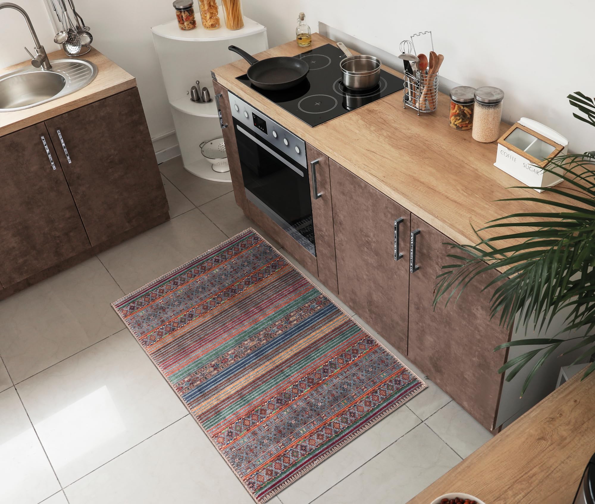 Keen Home Design 3x5 Rug - Machine Washable Entry Rug with Non-Slip Backing, Ideal for Enteryway, Kitchen, Bathroom, Laundry Room - Vintage, Easy Clean, Durable, Low Pile Rug - (3' x 5')