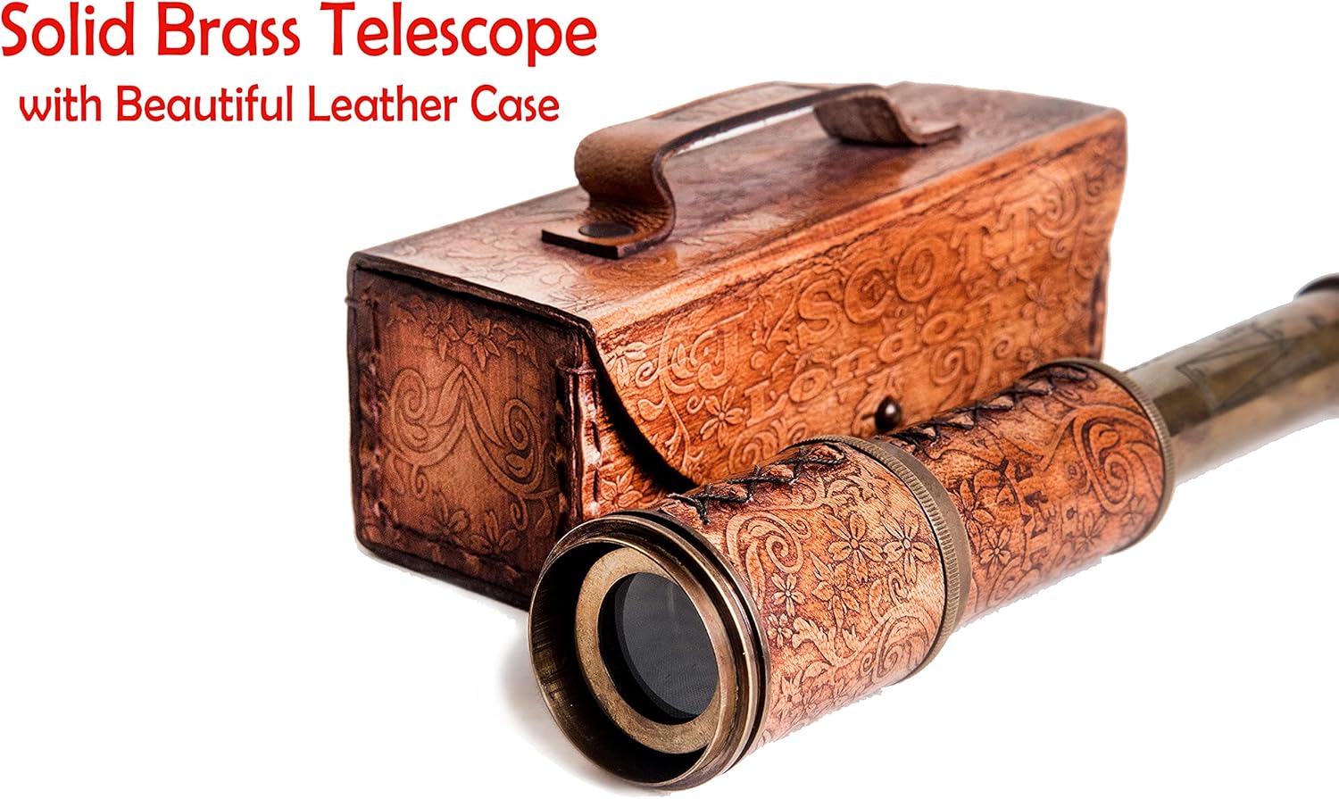 RII Solid Brass Telescope | 17.5 Inch Spyglass with Leather Case | Antique Decor for Nautical Enthusiasts | Vintage Replica for Adventure & Exploration | Ideal Gift for Collectors