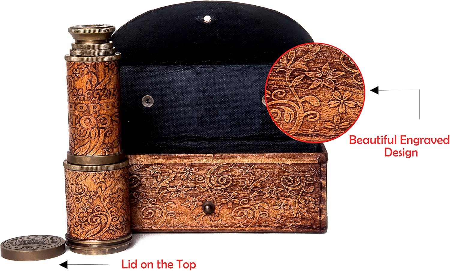 RII Solid Brass Telescope | 17.5 Inch Spyglass with Leather Case | Antique Decor for Nautical Enthusiasts | Vintage Replica for Adventure & Exploration | Ideal Gift for Collectors