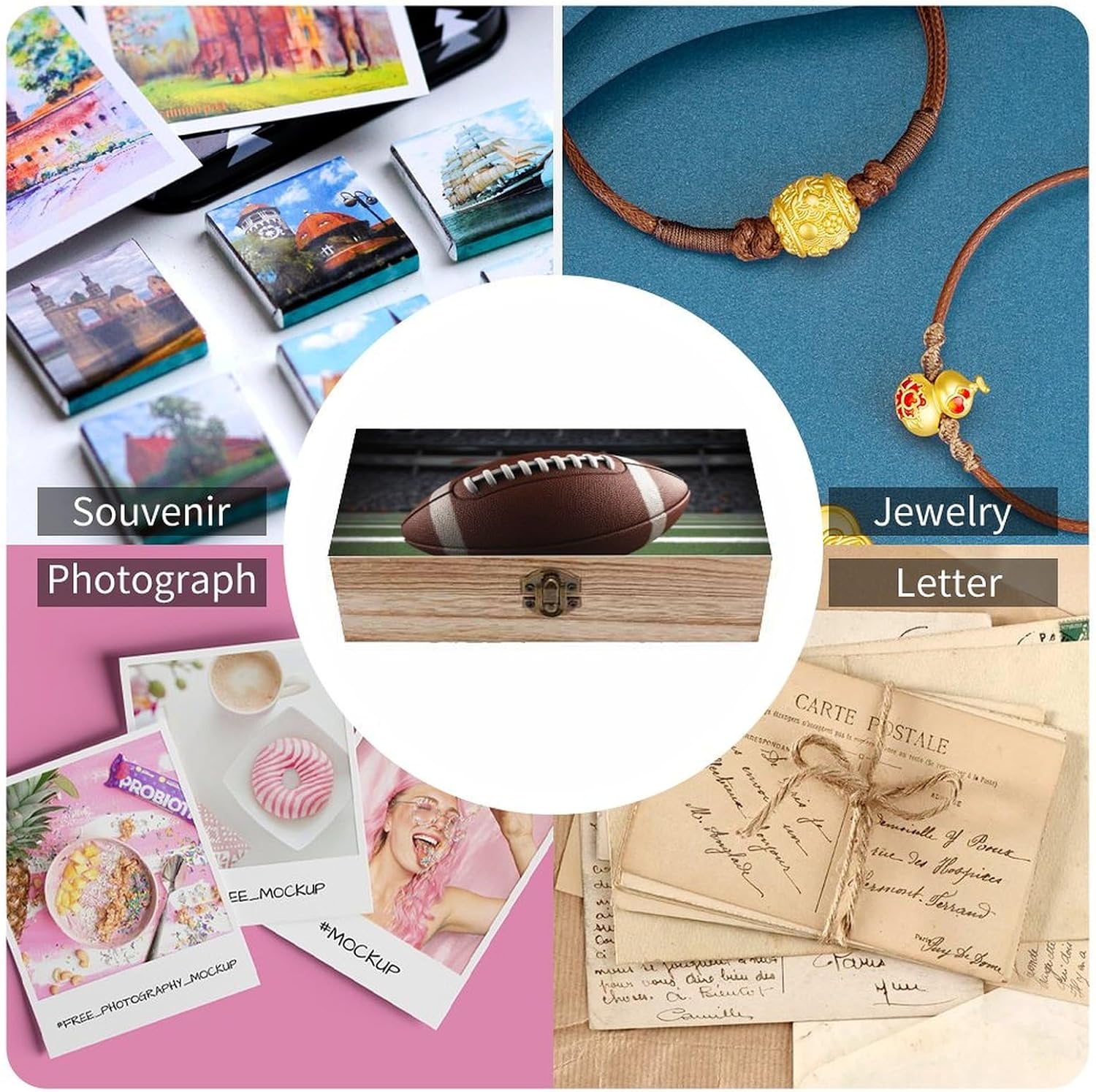Vintage Wooden Storage Box Elegant Decorative Storage Box American Football Keepsake Box for Photos Mementos Office Supplies