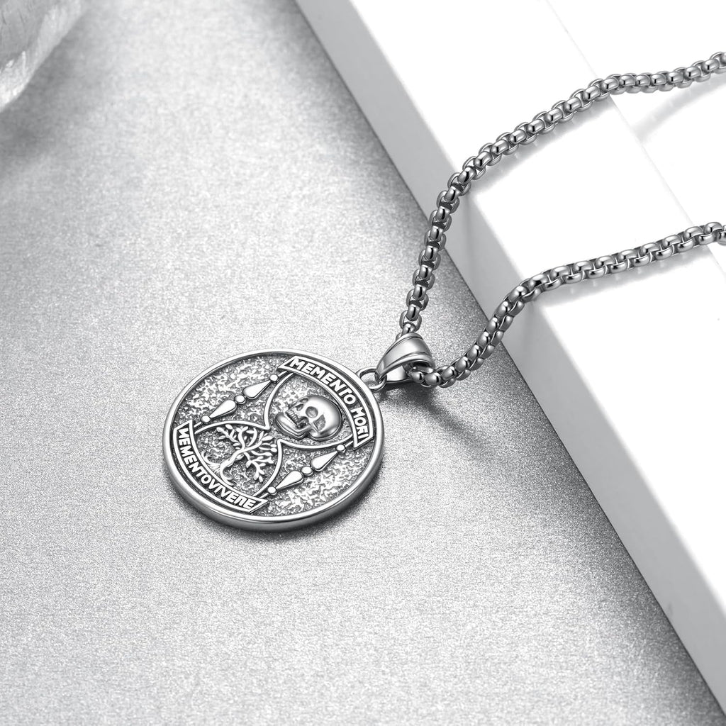 Memento Mori Necklace 925 Sterling Silver Tree of Life Memento Mori Necklace Skull Jewelry Gifts for Men