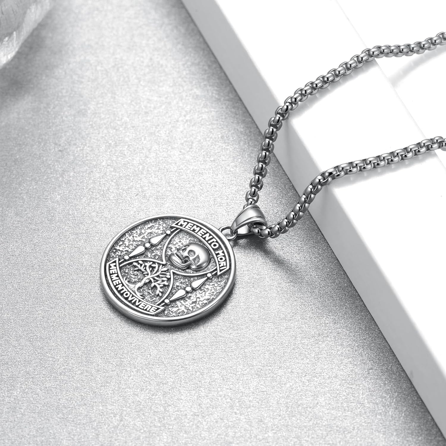 Memento Mori Necklace 925 Sterling Silver Tree of Life Memento Mori Necklace Skull Jewelry Gifts for Men