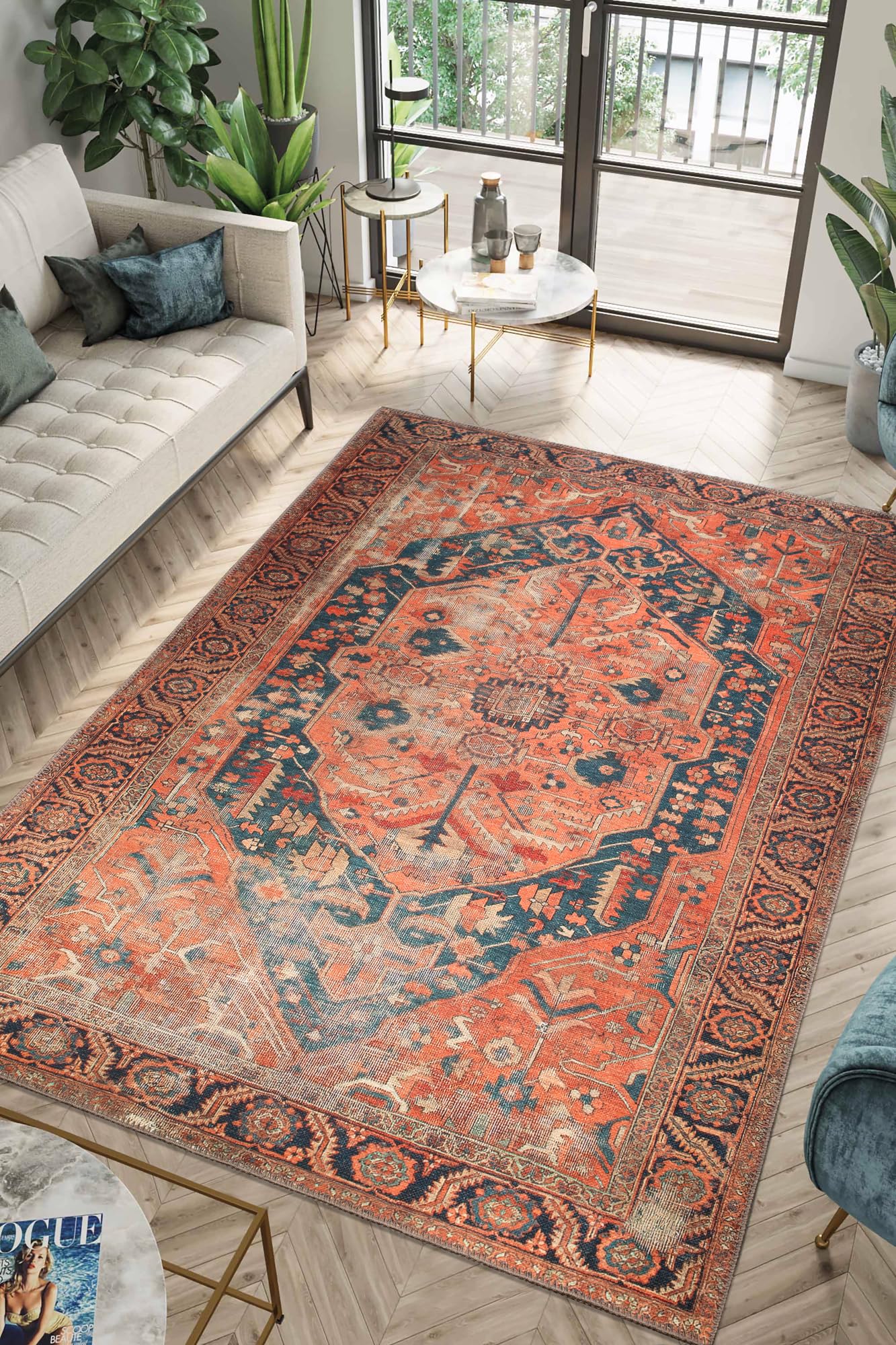 Keen Home Design 3x5 Rug - Machine Washable Entry Rug with Non-Slip Backing, Ideal for Enteryway, Kitchen, Bathroom, Laundry Room - Vintage, Easy Clean, Durable, Low Pile Rug - (3' x 5')