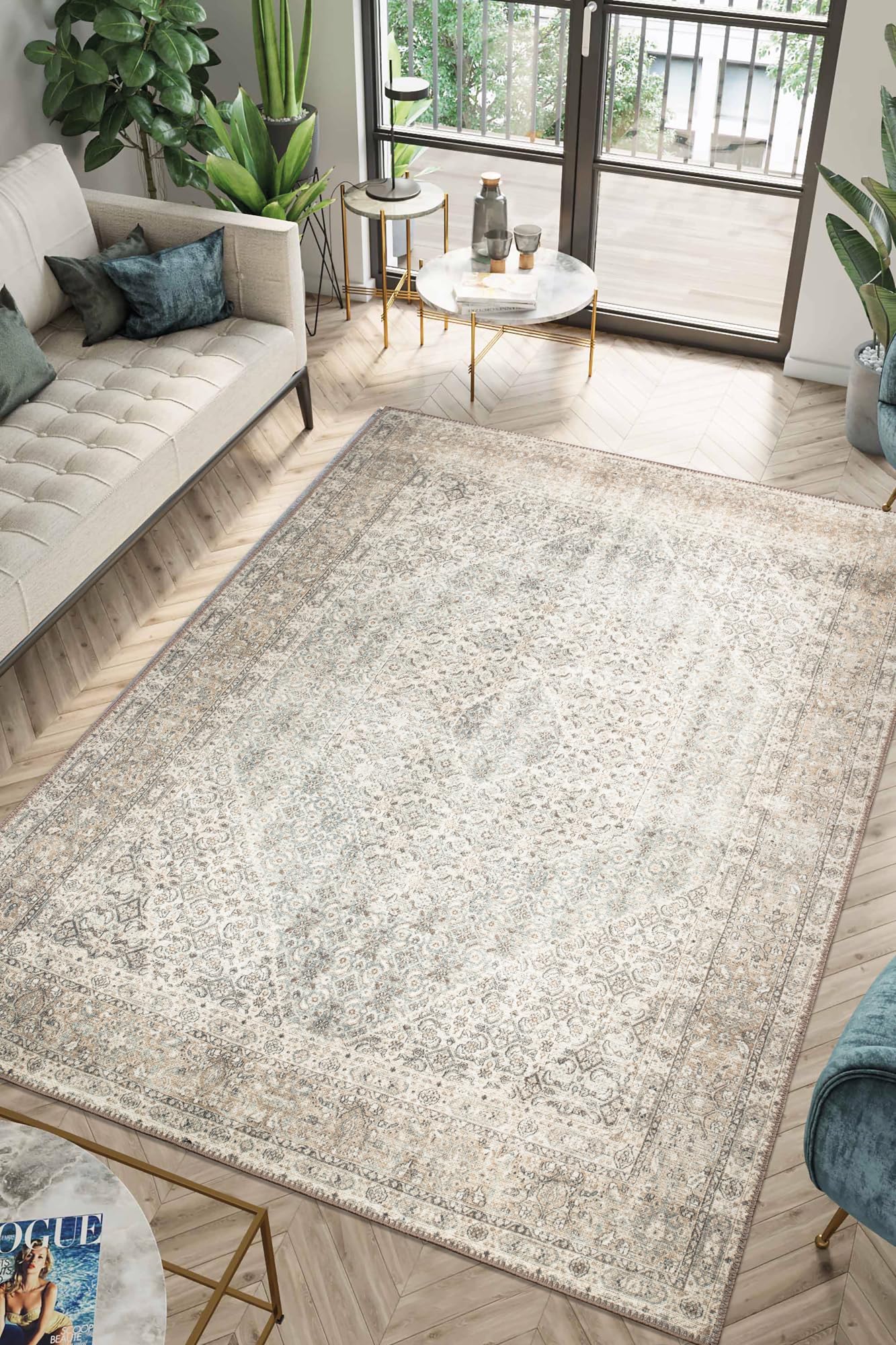 Keen Home Design 3x5 Rug - Machine Washable Entry Rug with Non-Slip Backing, Ideal for Enteryway, Kitchen, Bathroom, Laundry Room - Vintage, Easy Clean, Durable, Low Pile Rug - (3' x 5')