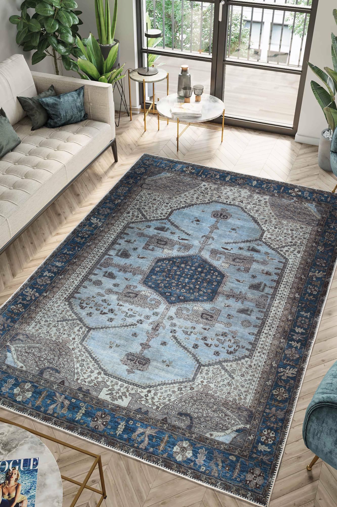 Keen Home Design 3x5 Rug - Machine Washable Entry Rug with Non-Slip Backing, Ideal for Enteryway, Kitchen, Bathroom, Laundry Room - Vintage, Easy Clean, Durable, Low Pile Rug - (3' x 5')