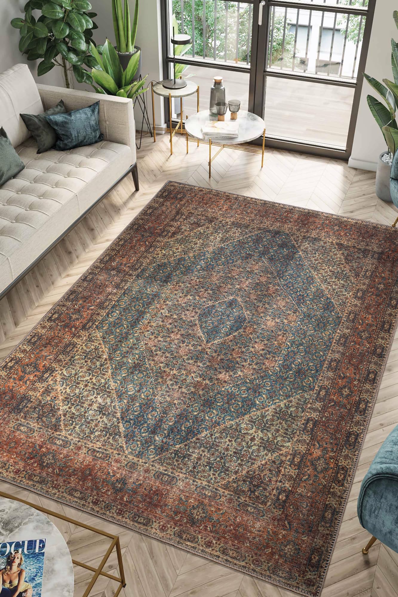 Keen Home Design 3x5 Rug - Machine Washable Entry Rug with Non-Slip Backing, Ideal for Enteryway, Kitchen, Bathroom, Laundry Room - Vintage, Easy Clean, Durable, Low Pile Rug - (3' x 5')