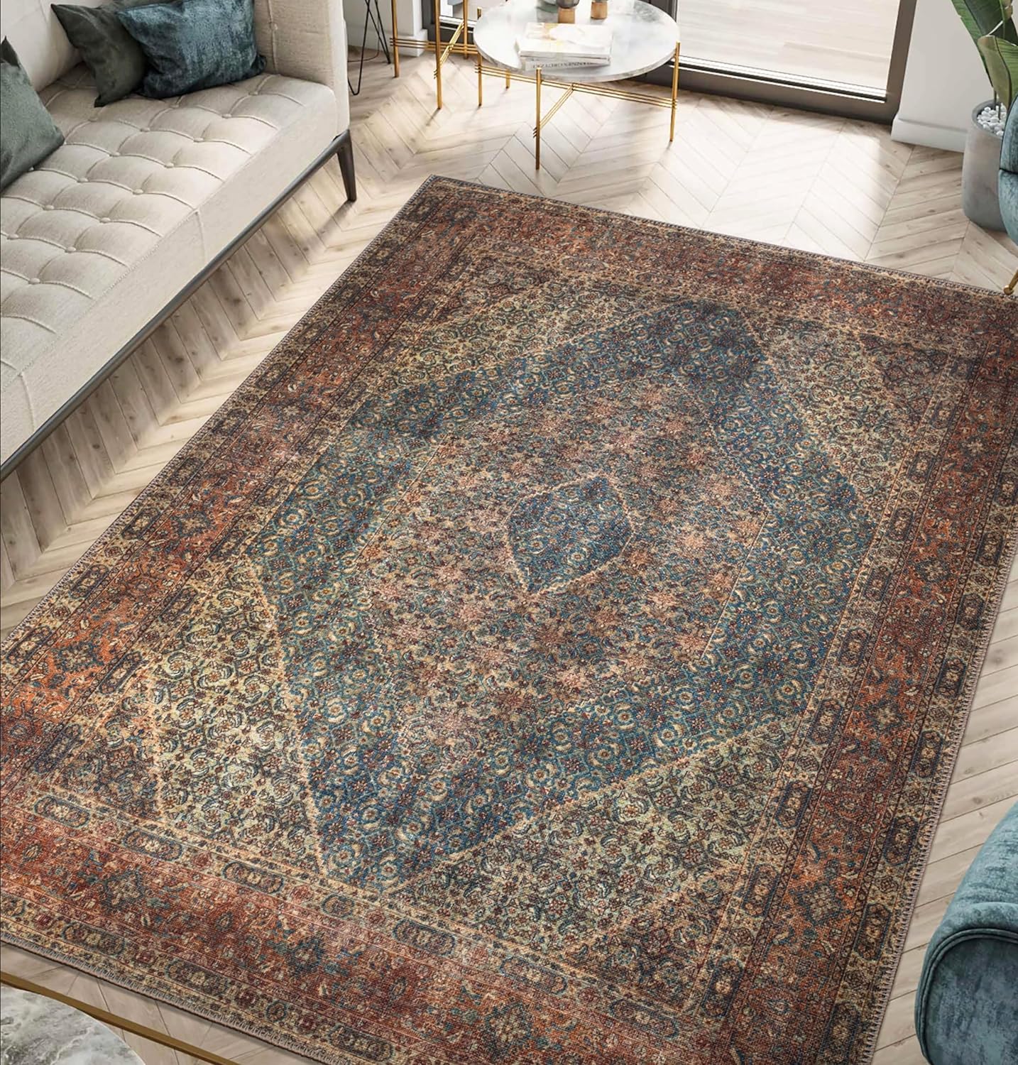 Keen Home Design 3x5 Rug - Machine Washable Entry Rug with Non-Slip Backing, Ideal for Enteryway, Kitchen, Bathroom, Laundry Room - Vintage, Easy Clean, Durable, Low Pile Rug - (3' x 5')