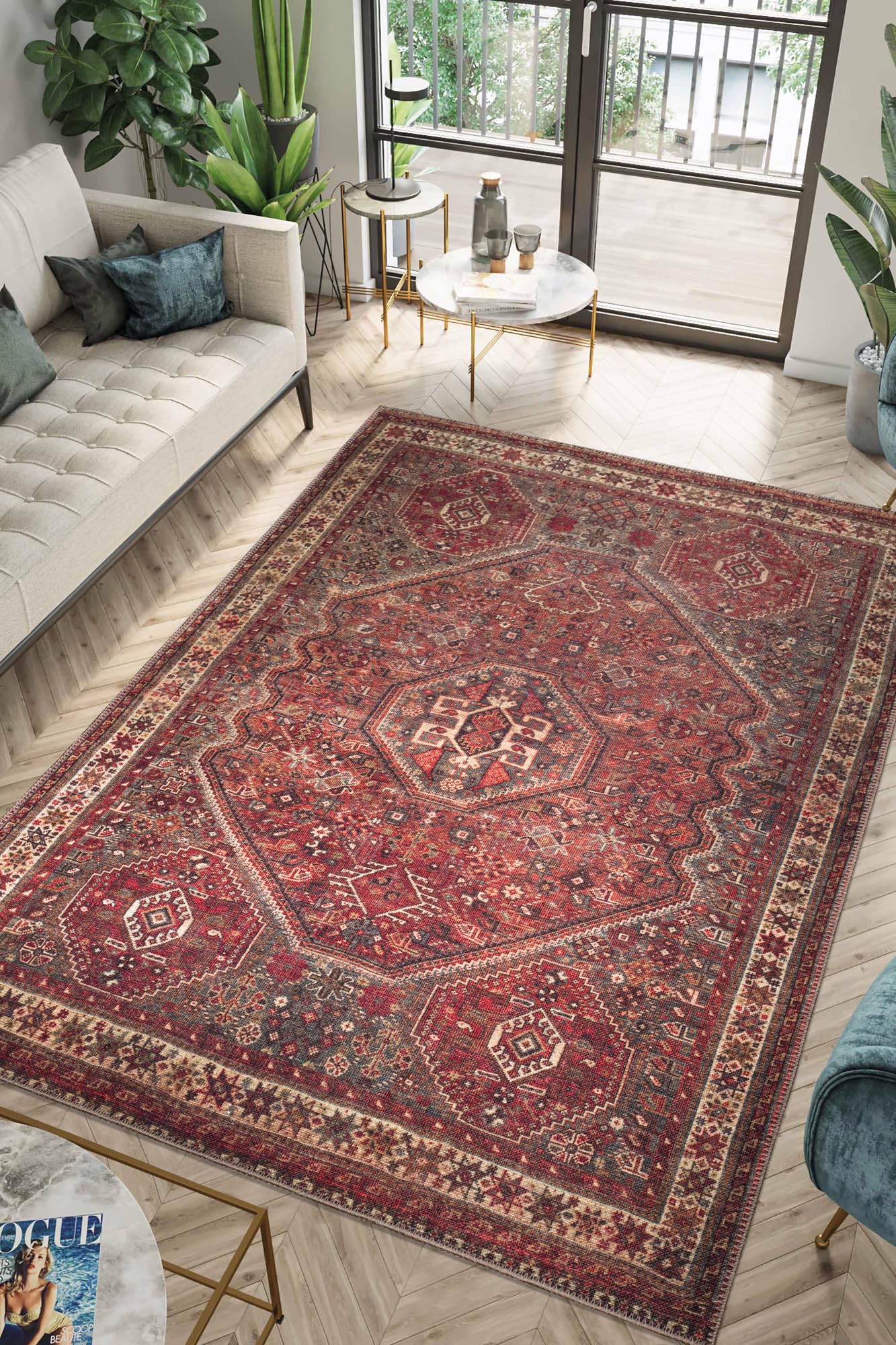 Keen Home Design 3x5 Rug - Machine Washable Entry Rug with Non-Slip Backing, Ideal for Enteryway, Kitchen, Bathroom, Laundry Room - Vintage, Easy Clean, Durable, Low Pile Rug - (3' x 5')