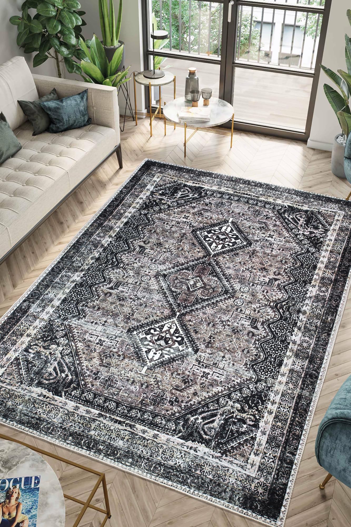 Keen Home Design 3x5 Rug - Machine Washable Entry Rug with Non-Slip Backing, Ideal for Enteryway, Kitchen, Bathroom, Laundry Room - Vintage, Easy Clean, Durable, Low Pile Rug - (3' x 5')