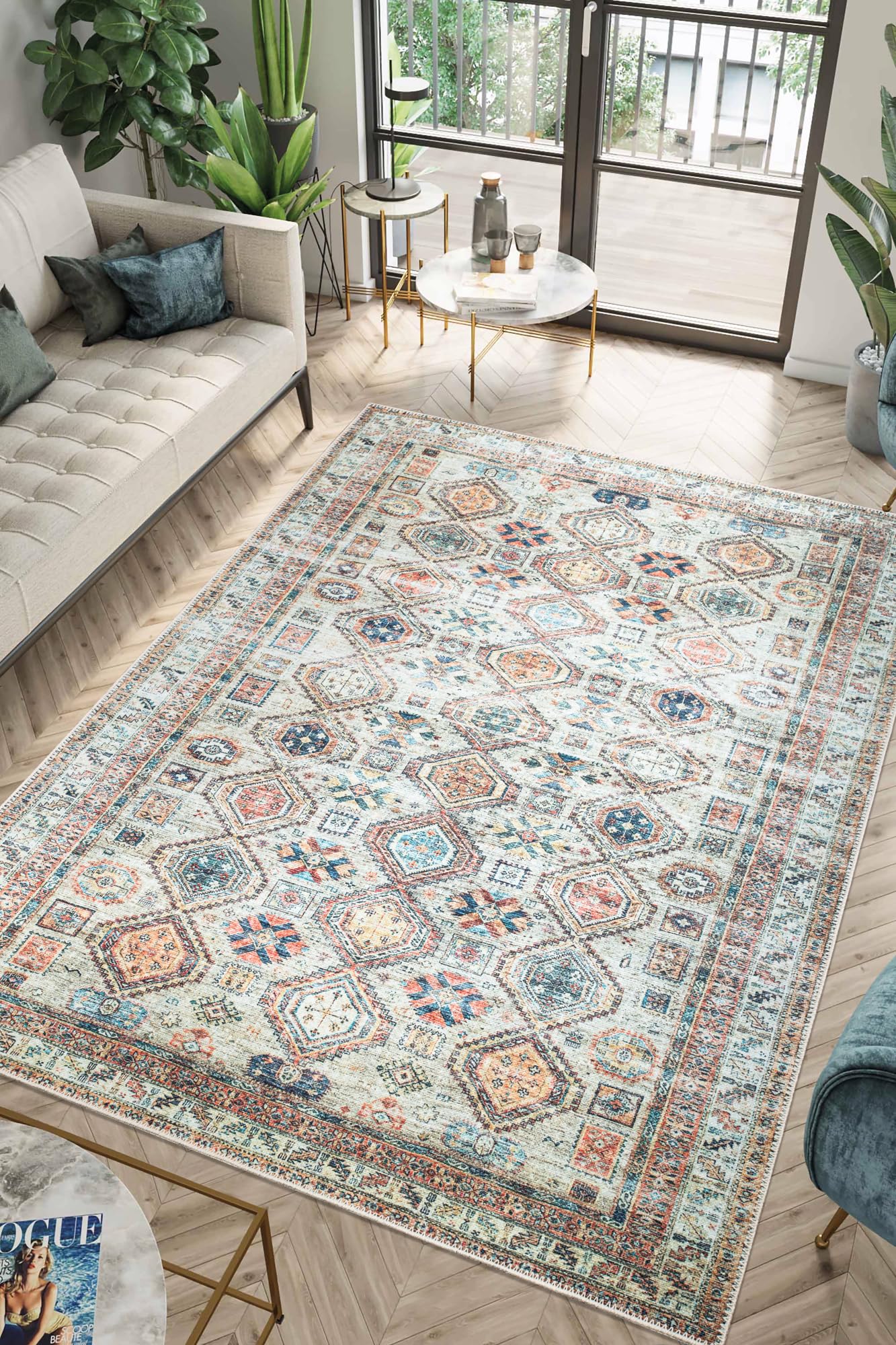Keen Home Design 3x5 Rug - Machine Washable Entry Rug with Non-Slip Backing, Ideal for Enteryway, Kitchen, Bathroom, Laundry Room - Vintage, Easy Clean, Durable, Low Pile Rug - (3' x 5')
