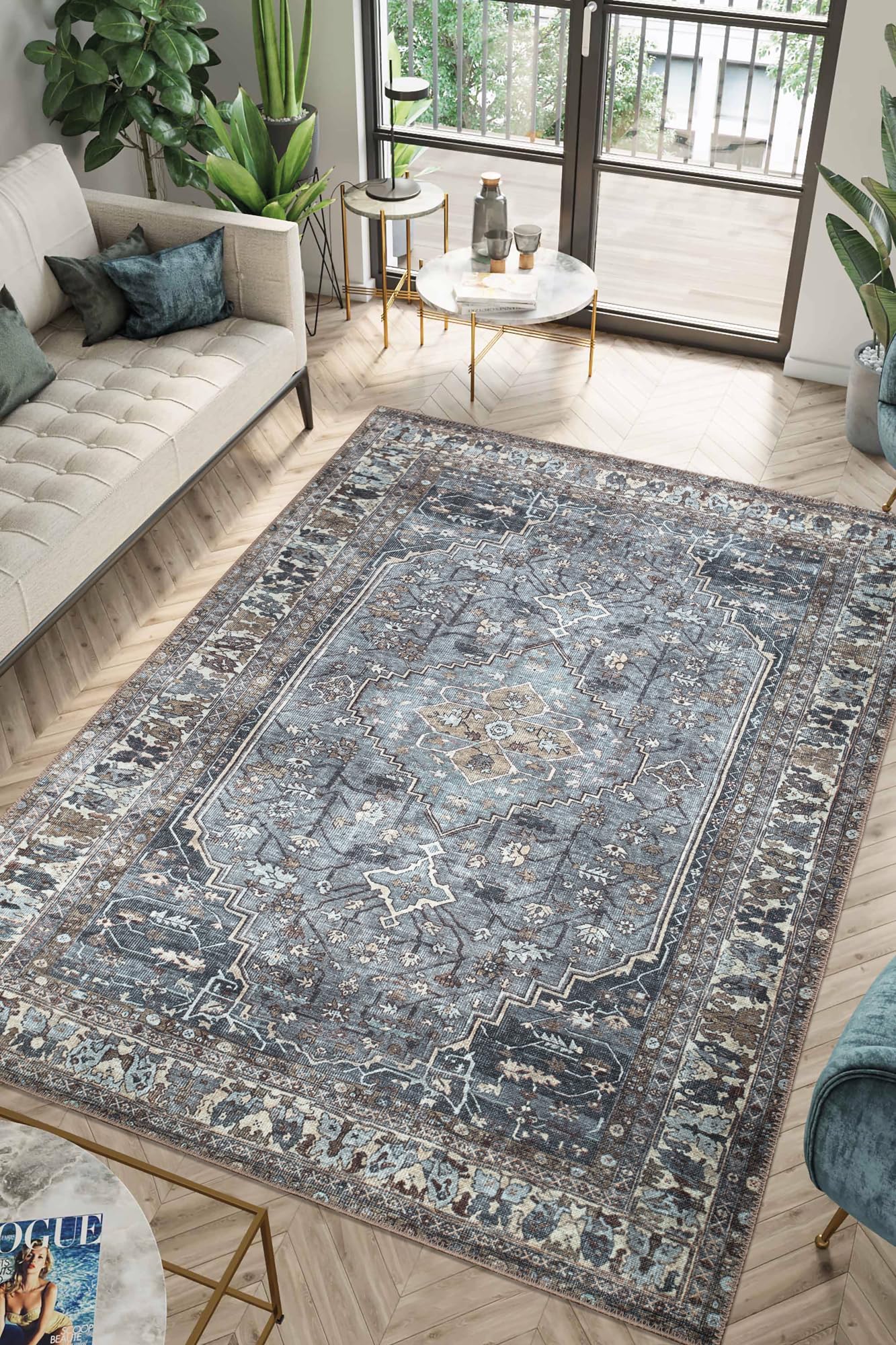Keen Home Design 3x5 Rug - Machine Washable Entry Rug with Non-Slip Backing, Ideal for Enteryway, Kitchen, Bathroom, Laundry Room - Vintage, Easy Clean, Durable, Low Pile Rug - (3' x 5')