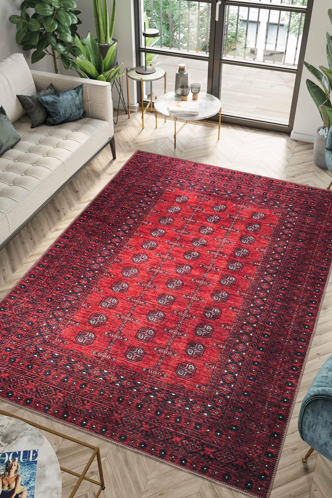 Keen Home Design 3x5 Rug - Machine Washable Entry Rug with Non-Slip Backing, Ideal for Enteryway, Kitchen, Bathroom, Laundry Room - Vintage, Easy Clean, Durable, Low Pile Rug - (3' x 5')
