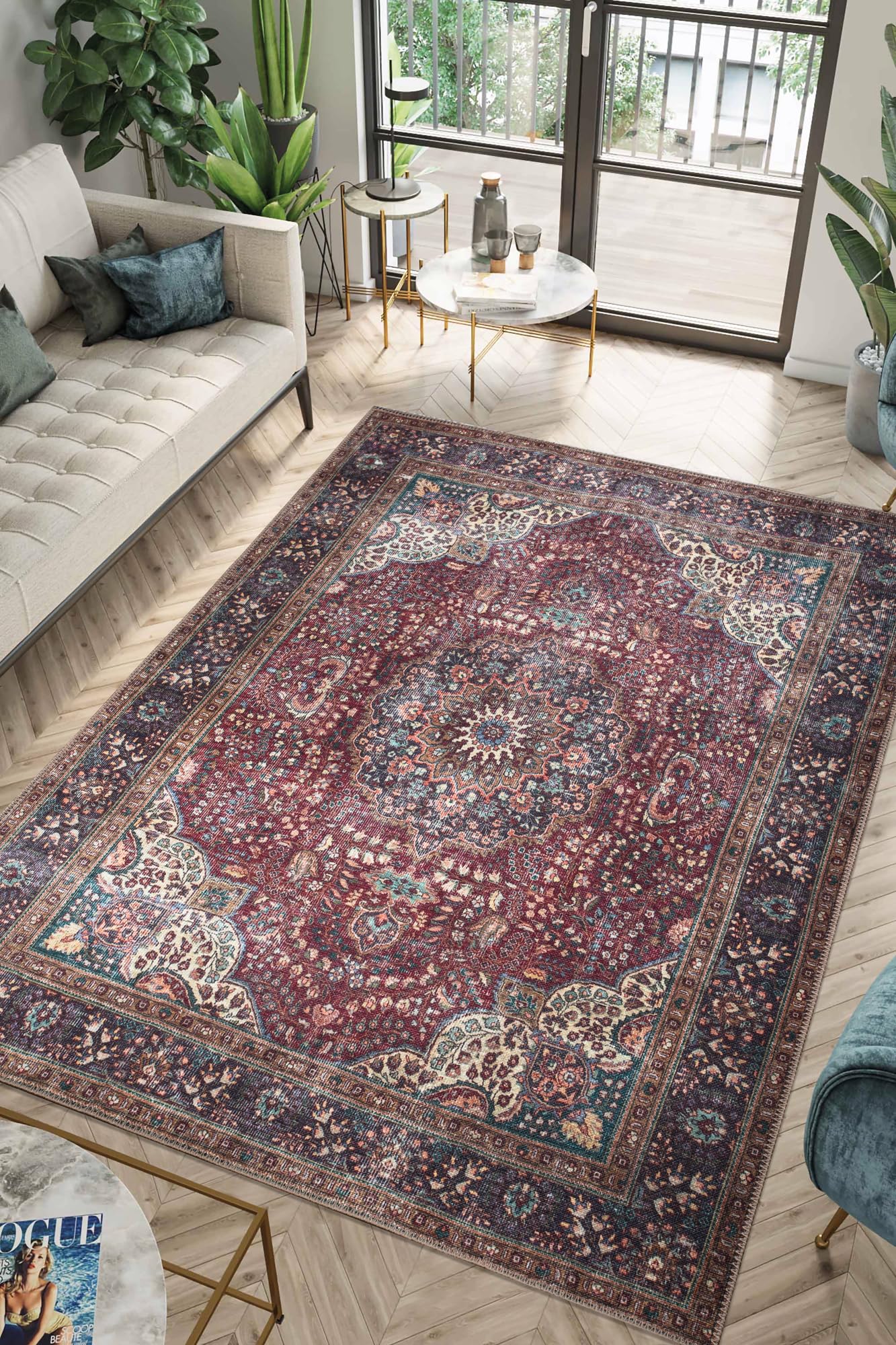 Keen Home Design 3x5 Rug - Machine Washable Entry Rug with Non-Slip Backing, Ideal for Enteryway, Kitchen, Bathroom, Laundry Room - Vintage, Easy Clean, Durable, Low Pile Rug - (3' x 5')