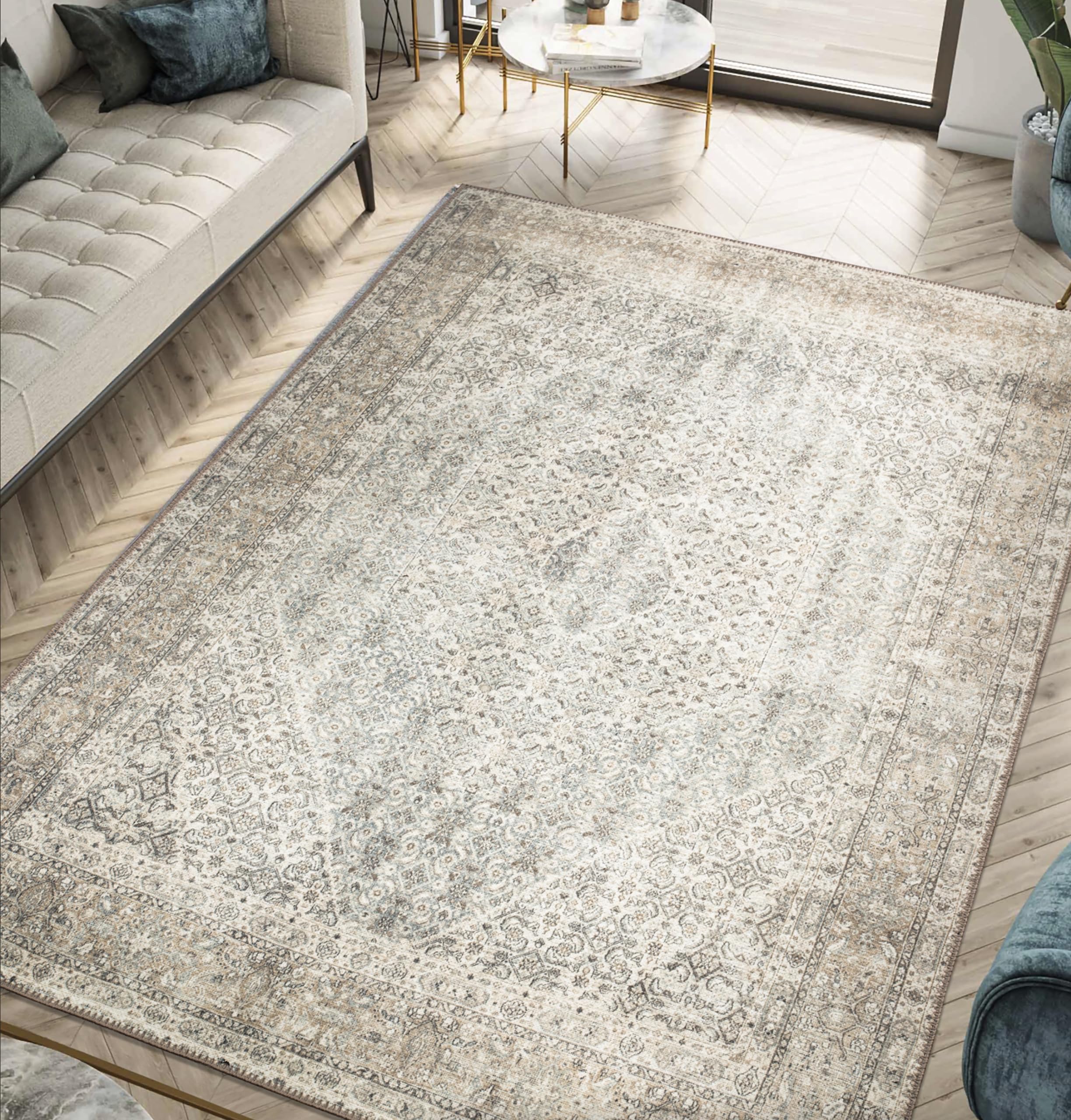 Keen Home Design 3x5 Rug - Machine Washable Entry Rug with Non-Slip Backing, Ideal for Enteryway, Kitchen, Bathroom, Laundry Room - Vintage, Easy Clean, Durable, Low Pile Rug - (3' x 5')