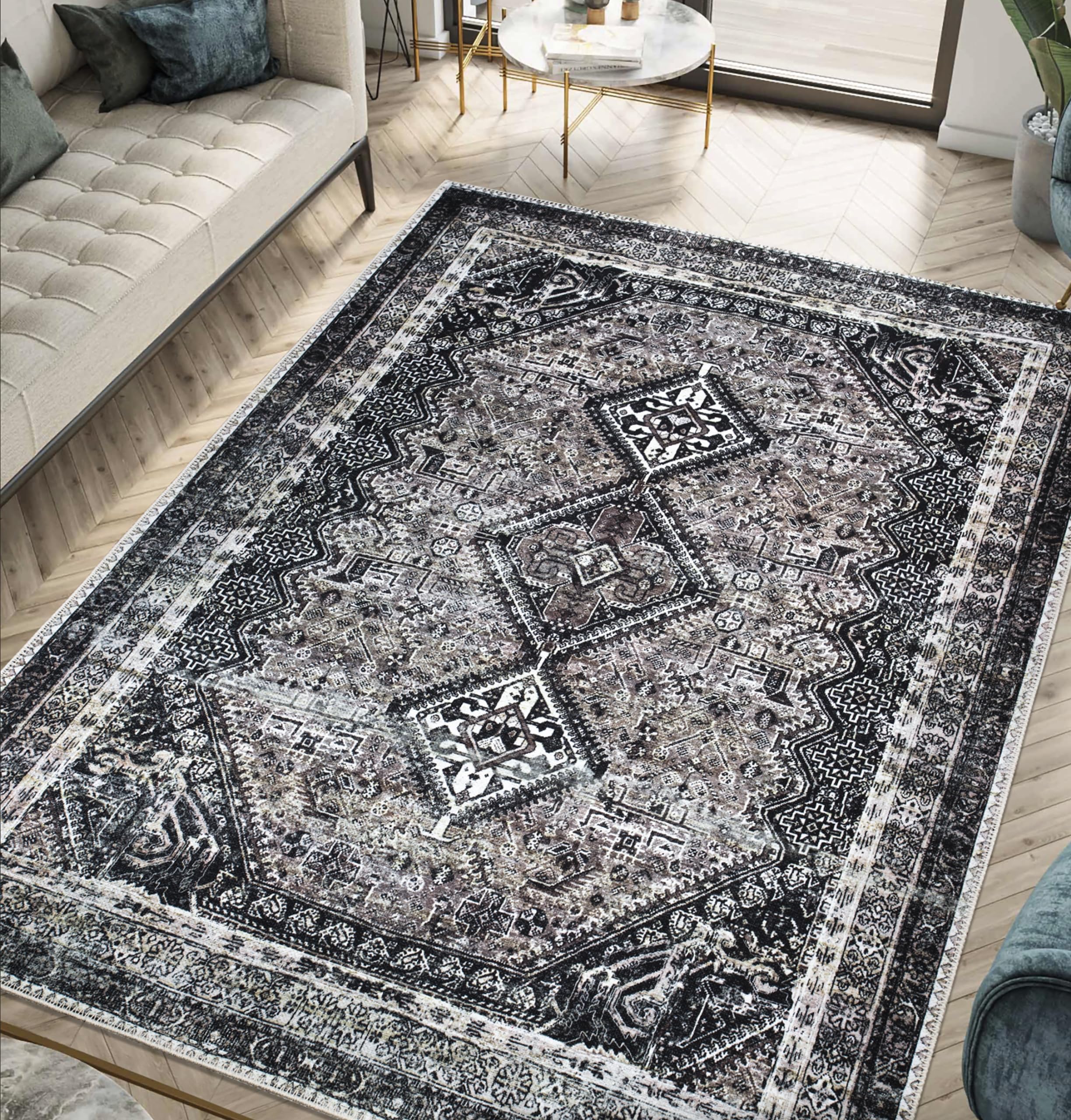 Keen Home Design 3x5 Rug - Machine Washable Entry Rug with Non-Slip Backing, Ideal for Enteryway, Kitchen, Bathroom, Laundry Room - Vintage, Easy Clean, Durable, Low Pile Rug - (3' x 5')