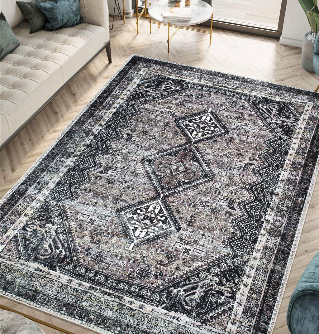 Keen Home Design 3x5 Rug - Machine Washable Entry Rug with Non-Slip Backing, Ideal for Enteryway, Kitchen, Bathroom, Laundry Room - Vintage, Easy Clean, Durable, Low Pile Rug - (3' x 5')