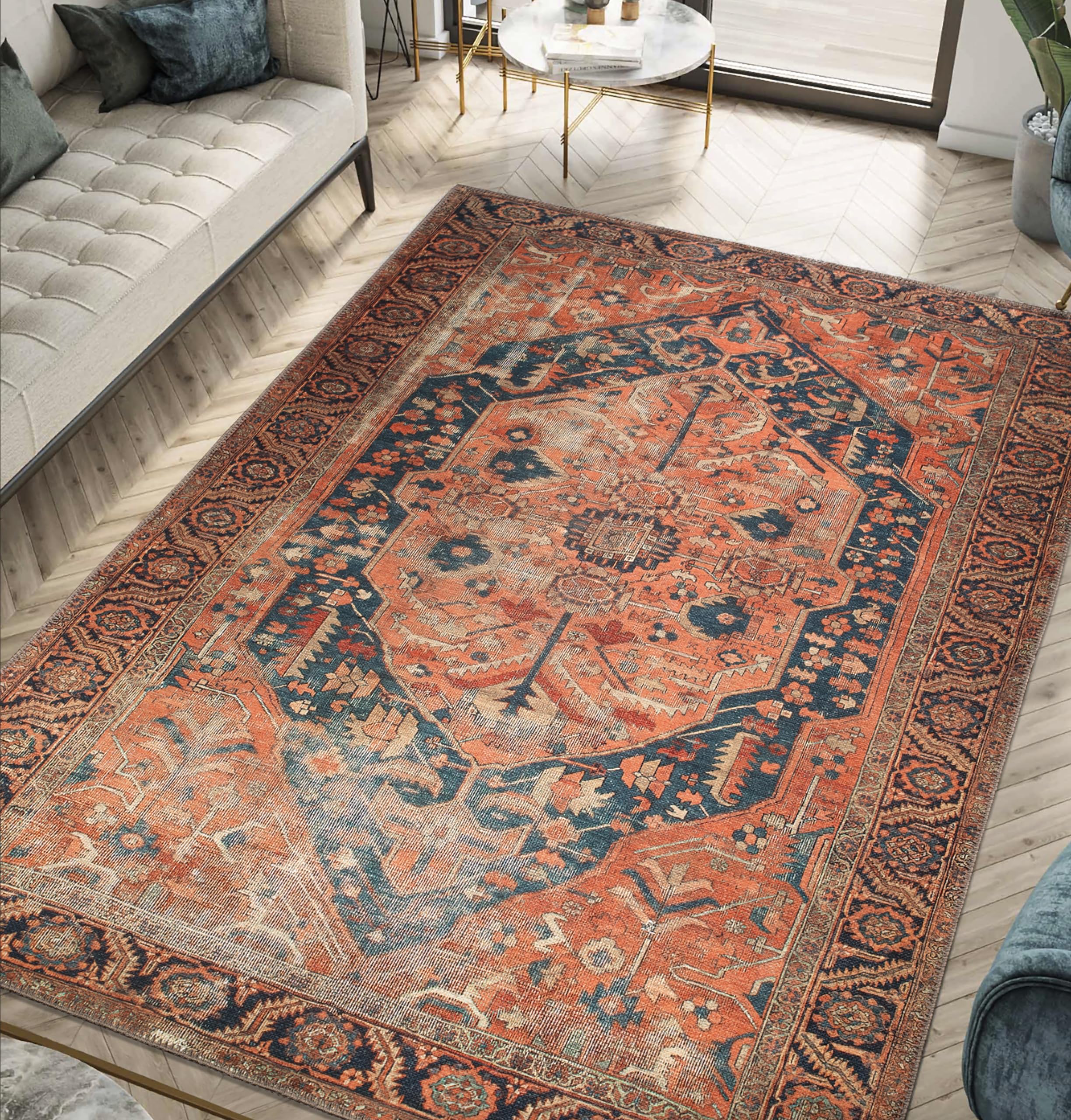 Keen Home Design 3x5 Rug - Machine Washable Entry Rug with Non-Slip Backing, Ideal for Enteryway, Kitchen, Bathroom, Laundry Room - Vintage, Easy Clean, Durable, Low Pile Rug - (3' x 5')