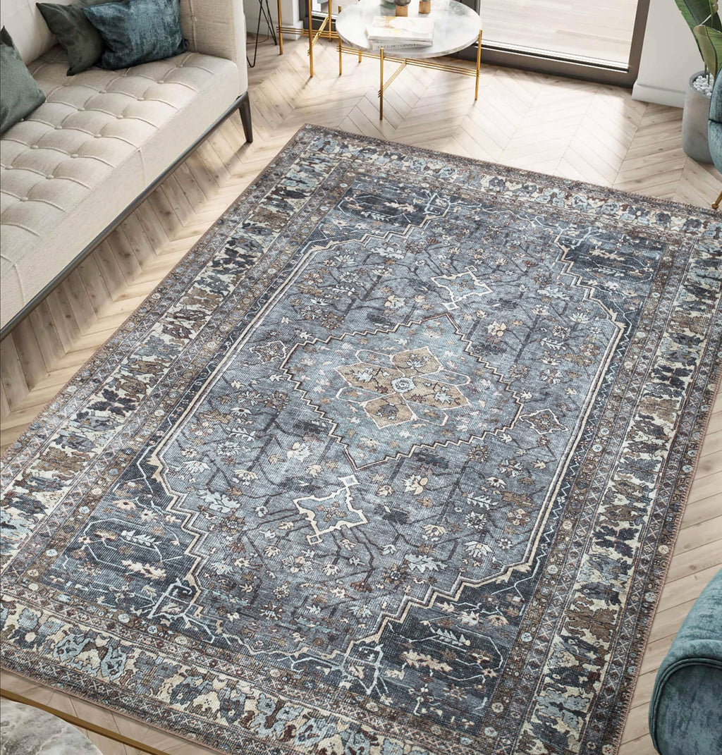 Keen Home Design 3x5 Rug - Machine Washable Entry Rug with Non-Slip Backing, Ideal for Enteryway, Kitchen, Bathroom, Laundry Room - Vintage, Easy Clean, Durable, Low Pile Rug - (3' x 5')