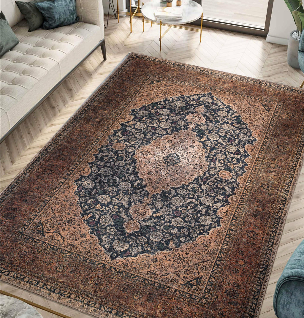 Keen Home Design 3x5 Rug - Machine Washable Entry Rug with Non-Slip Backing, Ideal for Enteryway, Kitchen, Bathroom, Laundry Room - Vintage, Easy Clean, Durable, Low Pile Rug - (3' x 5')