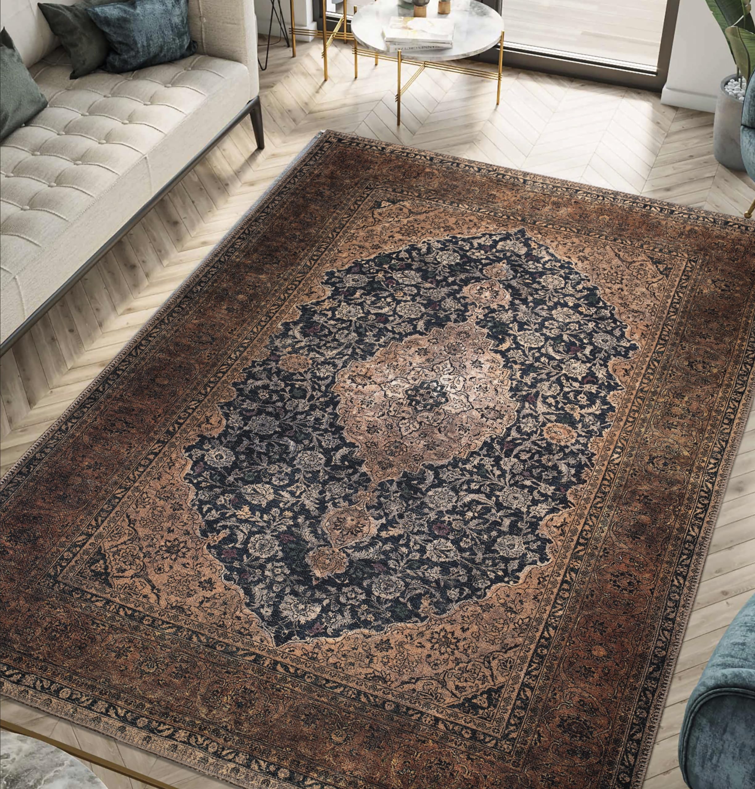 Keen Home Design 3x5 Rug - Machine Washable Entry Rug with Non-Slip Backing, Ideal for Enteryway, Kitchen, Bathroom, Laundry Room - Vintage, Easy Clean, Durable, Low Pile Rug - (3' x 5')