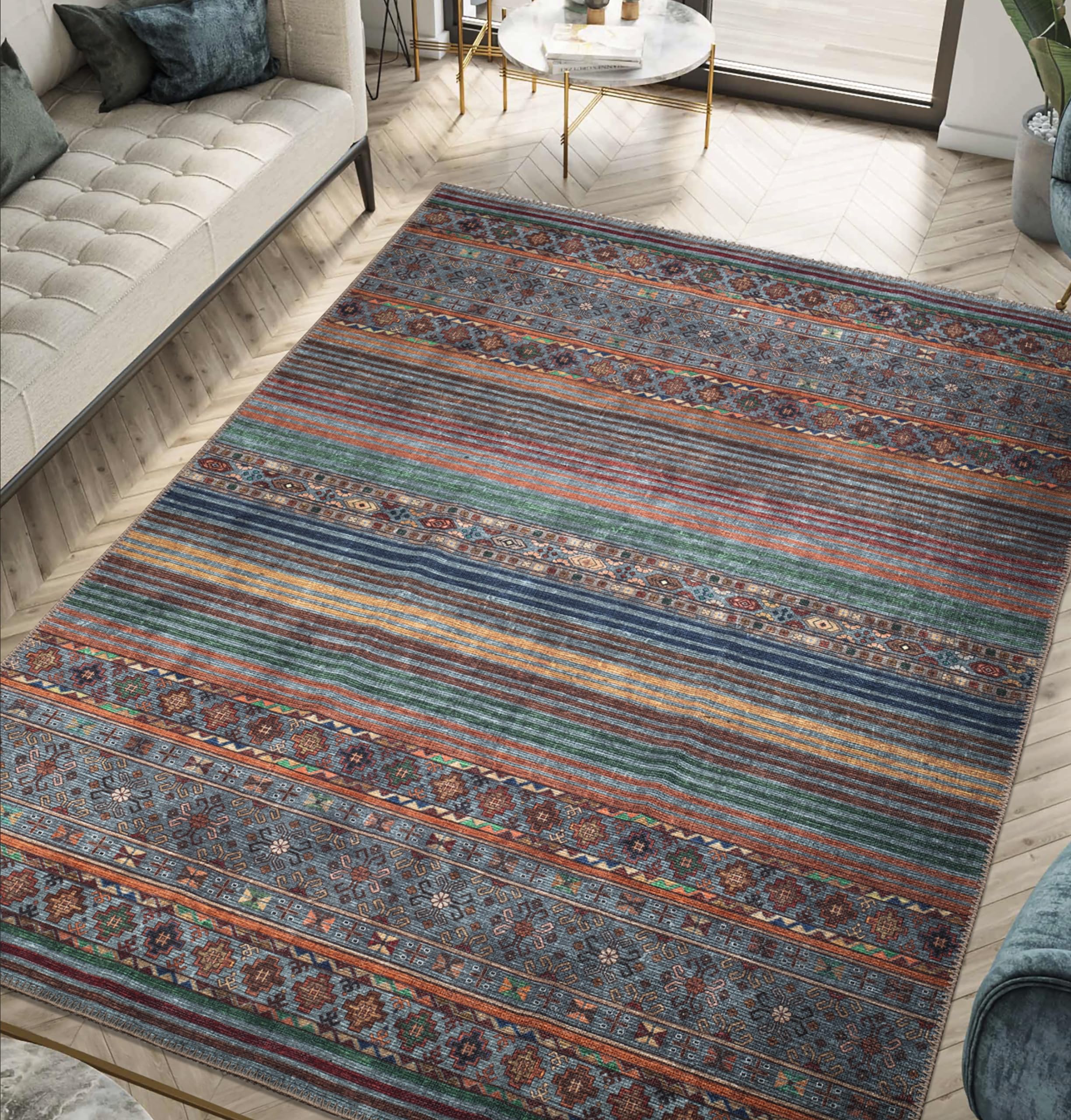 Keen Home Design 3x5 Rug - Machine Washable Entry Rug with Non-Slip Backing, Ideal for Enteryway, Kitchen, Bathroom, Laundry Room - Vintage, Easy Clean, Durable, Low Pile Rug - (3' x 5')