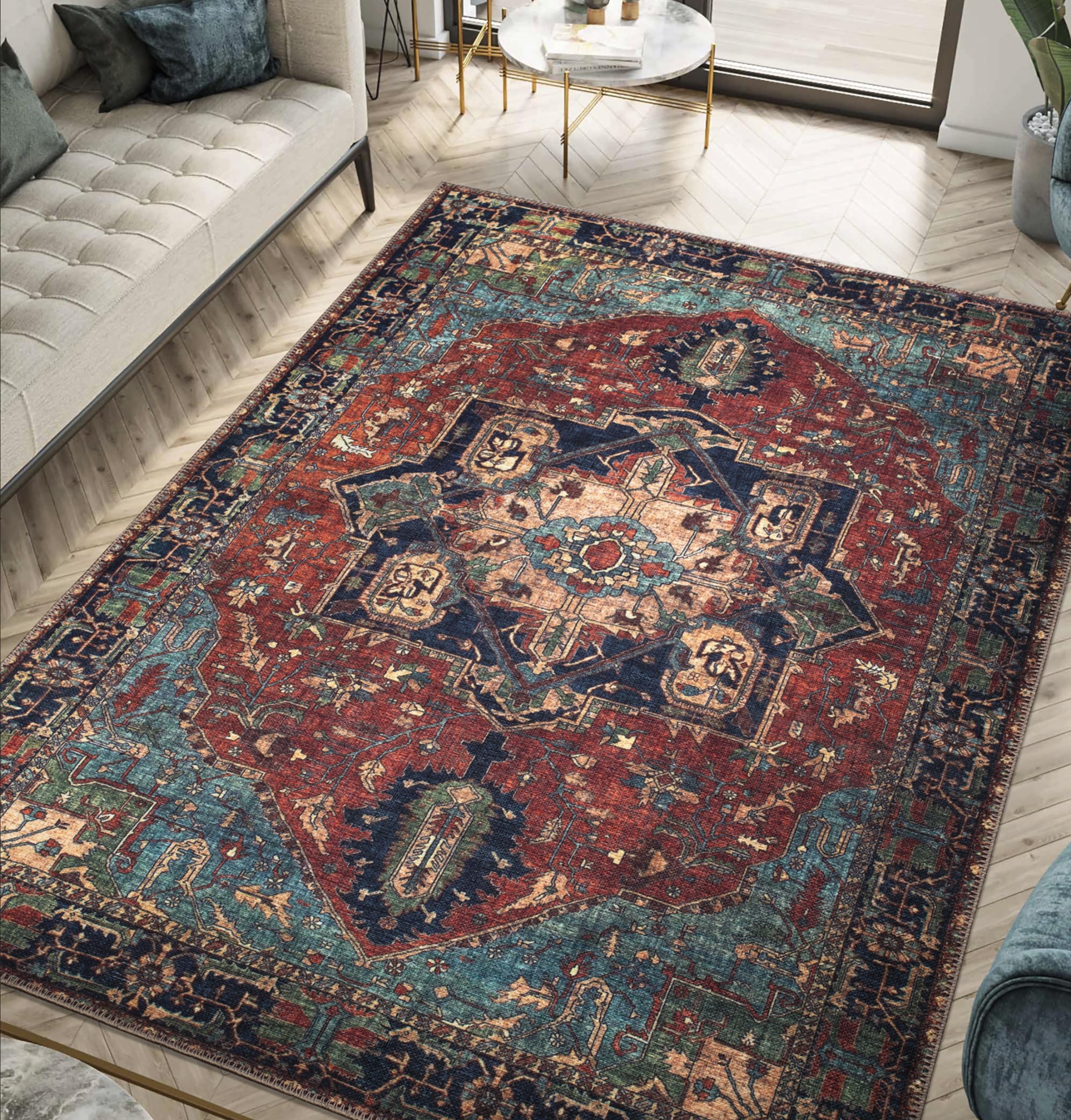 Keen Home Design 3x5 Rug - Machine Washable Entry Rug with Non-Slip Backing, Ideal for Enteryway, Kitchen, Bathroom, Laundry Room - Vintage, Easy Clean, Durable, Low Pile Rug - (3' x 5')