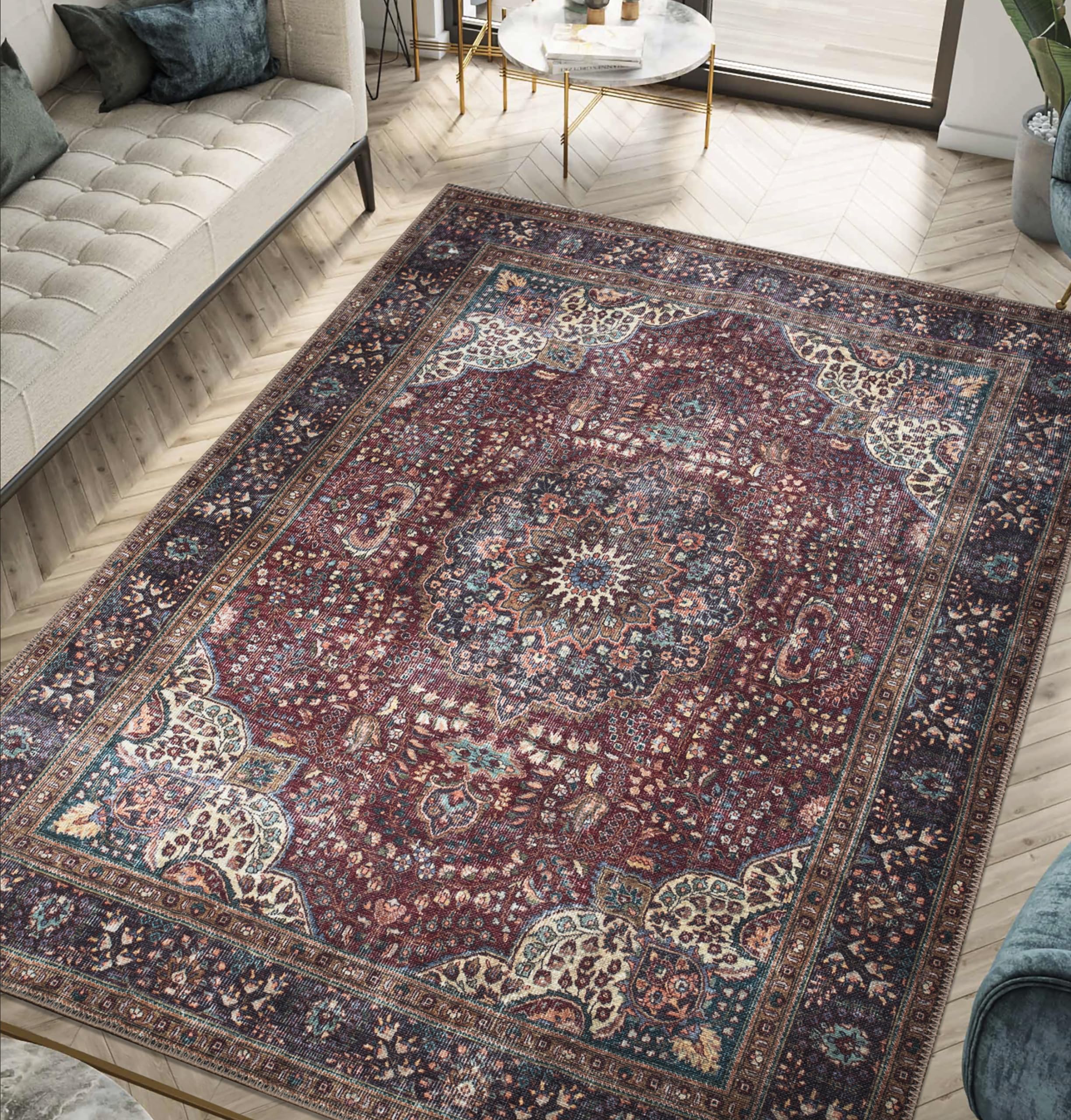 Keen Home Design 3x5 Rug - Machine Washable Entry Rug with Non-Slip Backing, Ideal for Enteryway, Kitchen, Bathroom, Laundry Room - Vintage, Easy Clean, Durable, Low Pile Rug - (3' x 5')